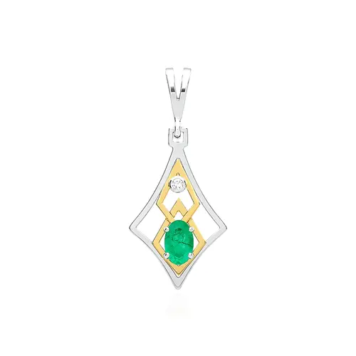 Pingente Ouro Duas Cores com Diamante e Esmeralda.