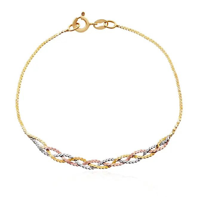 Pulseira Laminas Transadas e Ouro 3 cores.