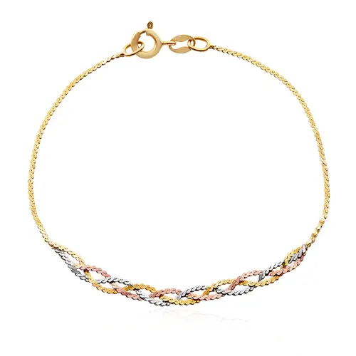 Pulseira Laminas Transadas e Ouro 3 cores.