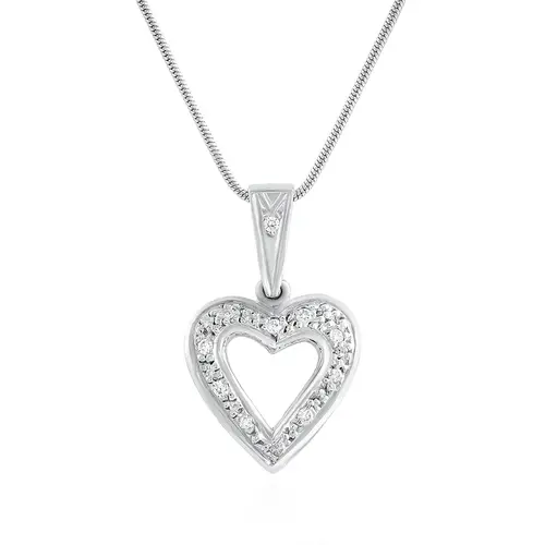 Pingente Coração Ouro Branco com 11 Diamantes.