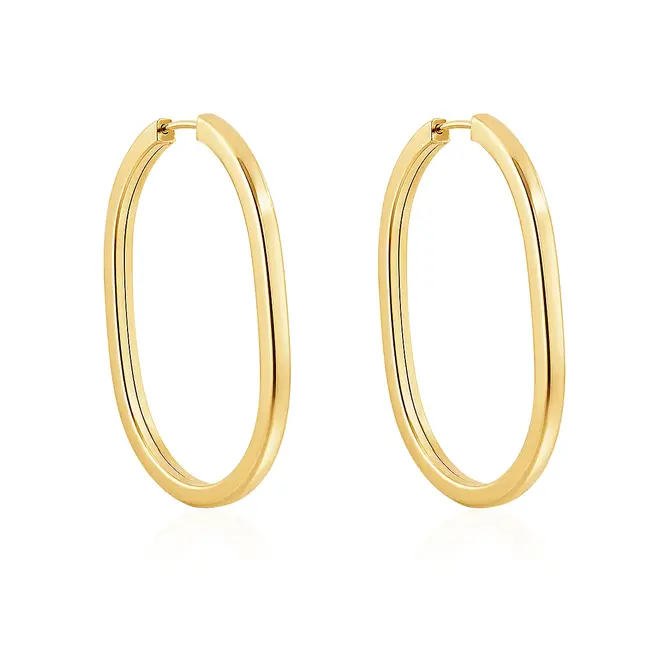 Par de Brincos Argola Oval de Ouro Amarelo.  124891