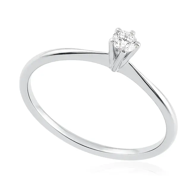 Anel Solitário de Ouro Branco com Diamante de 10 Pts. 124900