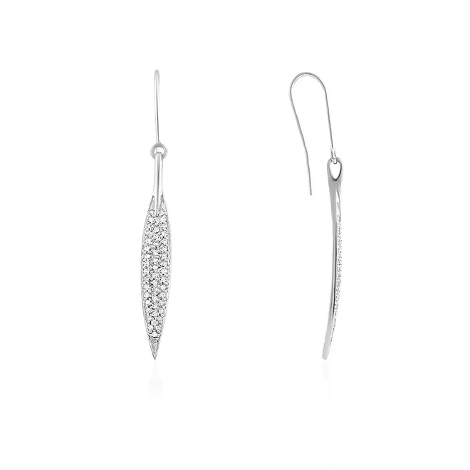 Par de Brincos Trabalhado Ouro Branco 18K com Diamantes