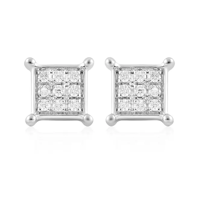 Par de Brincos Ouro Branco 18K com Diamantes