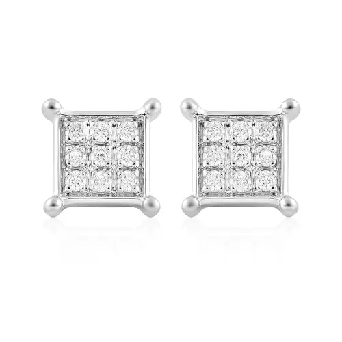 Par de Brincos Ouro Branco 18K com Diamantes
