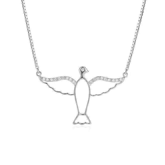 Pingente Ouro Branco 18K Espírito Santo com Diamantes