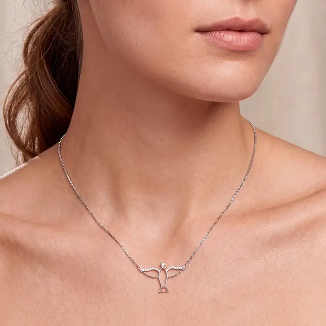 Pingente Ouro Branco 18K Espírito Santo com Diamantes