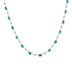 Colar Riviera de Ouro Branco 18K com Esmeraldas e Diamantes