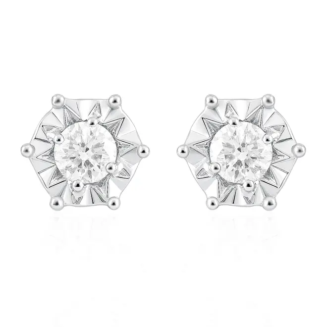 Par de Brincos Solitário Ouro Branco 18K com Diamantes 124920