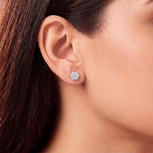 Par de Brincos Solitário Ouro Branco 18K com Diamantes 124920