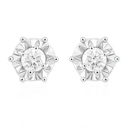 Par de Brincos Solitário Ouro Branco 18K com Diamantes 124920