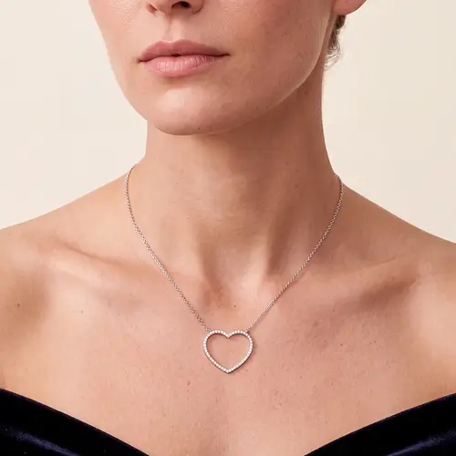 Pingente Coração Ouro Branco 18K com Diamantes.
