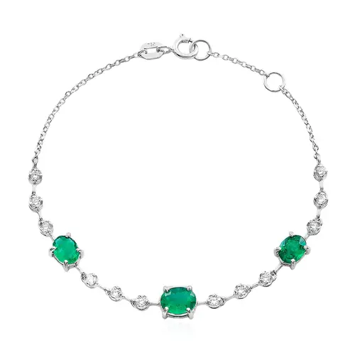 Pulseira de Ouro Branco 18K com Esmeraldas e Diamantes