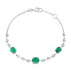 Pulseira de Ouro Branco 18K com Esmeraldas e Diamantes