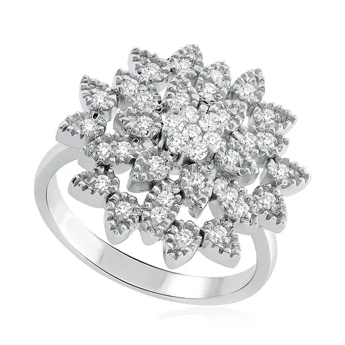 Anel Flor Ouro Branco 18K com Diamantes