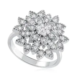 Anel Flor Ouro Branco 18K com Diamantes