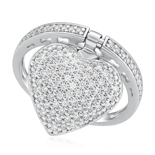 Anel Ouro Branco 18K com berloque Coração e Diamantes