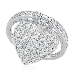 Anel Ouro Branco 18K com berloque Coração e Diamantes