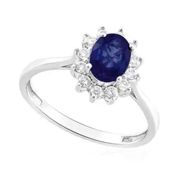 Anel de Ouro Branco 18K com Diamantes e Safira
