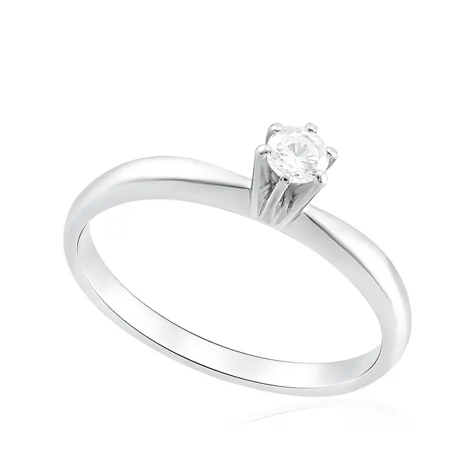 Anel Solitário de Ouro Branco 18K com Diamante