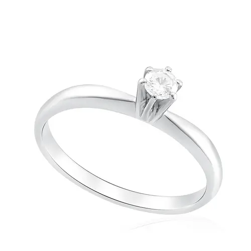 Anel Solitário de Ouro Branco 18K com Diamante