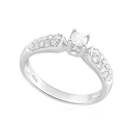 Anel de Ouro Branco 18K com Diamante Central e Diamantes