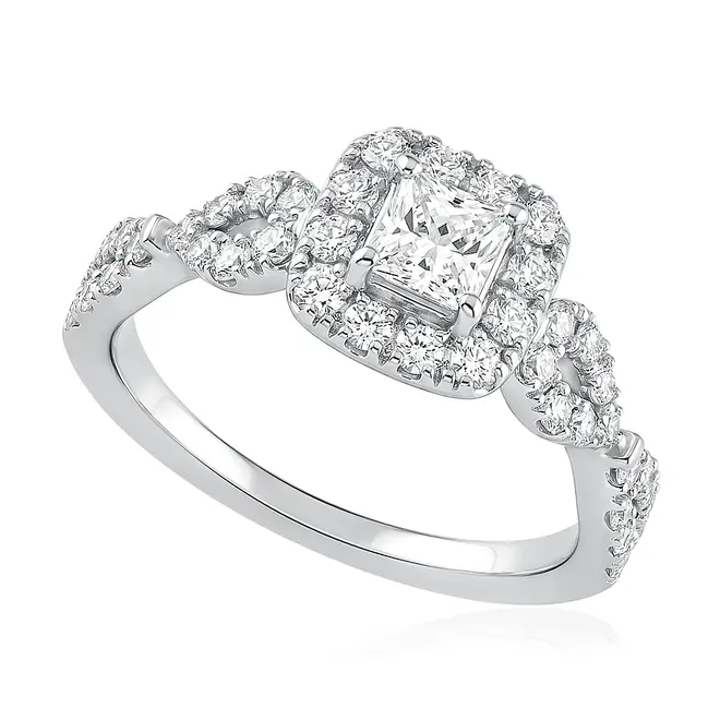 Anel de Ouro Branco 18K com Diamantes