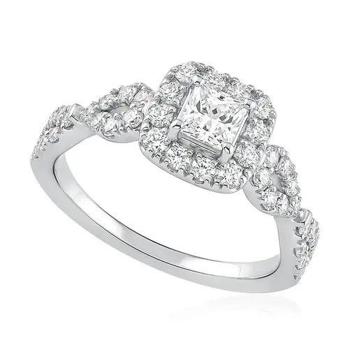 Anel de Ouro Branco 18K com Diamantes