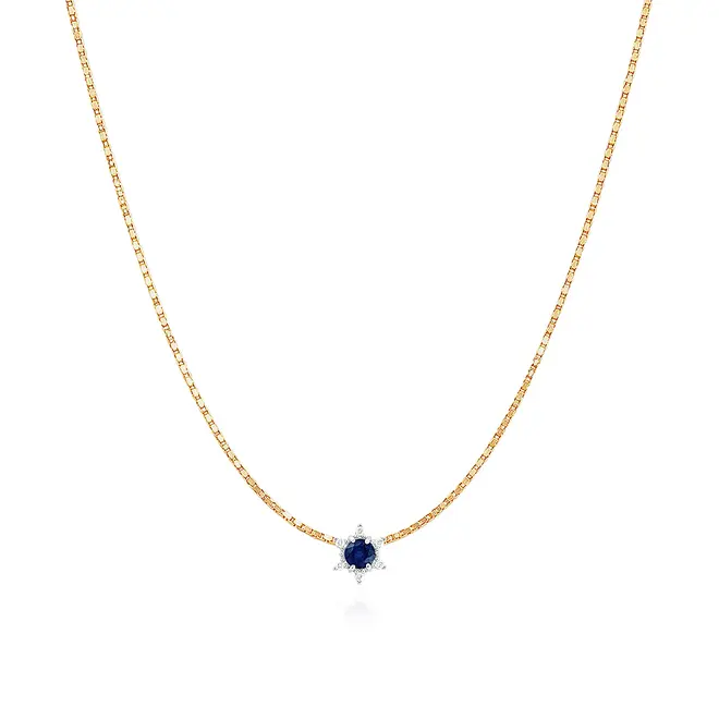 Pingente de Ouro Branco 18K com Diamantes e Safira