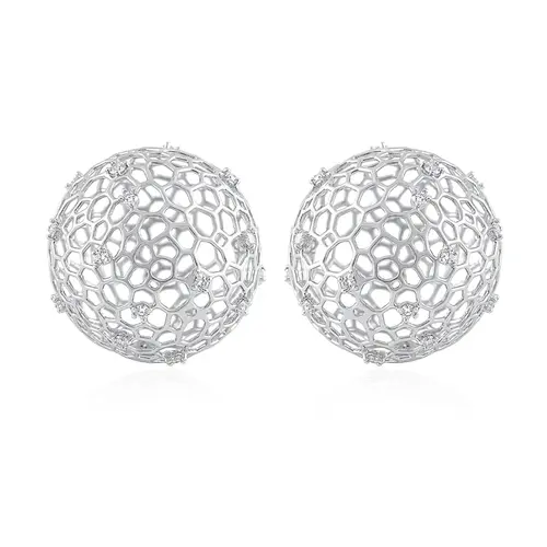Par de Brincos de Ouro Branco com Esferas Vazadas e 44 Diamantes