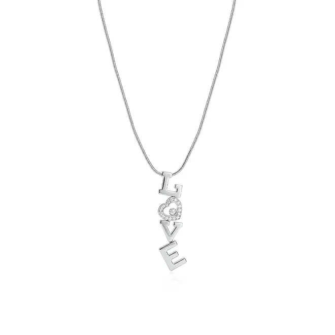 Corrente e Pingente Love de Ouro Branco com Diamantes