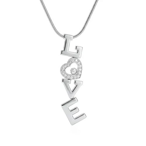 Corrente e Pingente Love de Ouro Branco com Diamantes