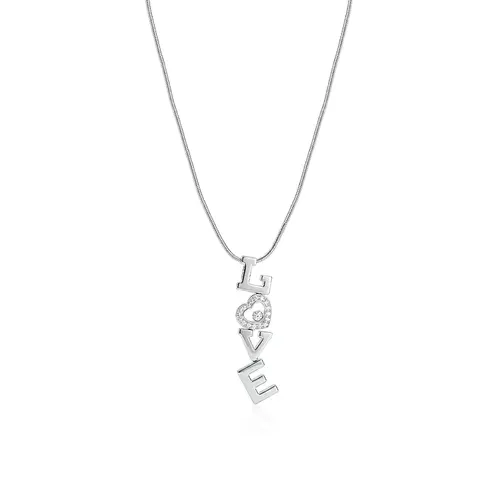 Corrente e Pingente Love de Ouro Branco com Diamantes