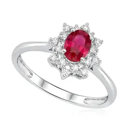 Anel de Ouro Branco com Diamantes e Rubi de 54 pts.