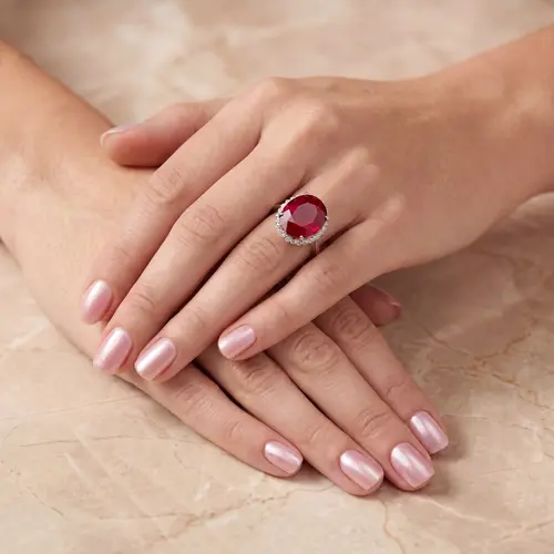 Anel de Ouro Branco com Diamantes e Rubelita de 5,56 Cts.