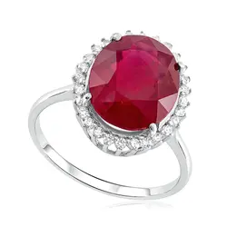 Anel de Ouro Branco com Diamantes e Rubelita de 5,56 Cts.