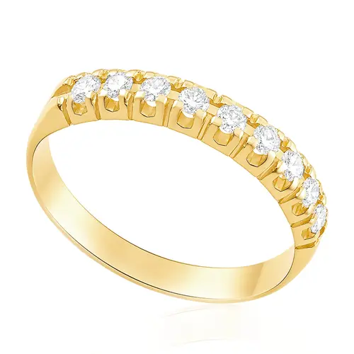 Meia Aliança de Ouro Amarelo com 9 Diamantes totalizando 18 Pts.