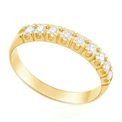 Meia Aliança de Ouro Amarelo com 9 Diamantes totalizando 18 Pts.