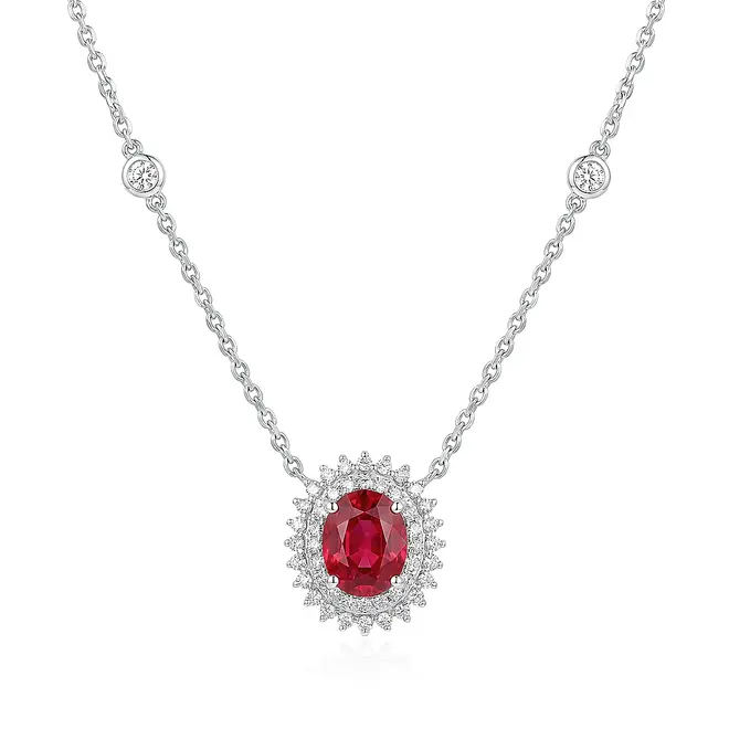 Pingente, Rubilita 1,90 Cts, 44 Diamantes 40 Pts Ouro Bco.
