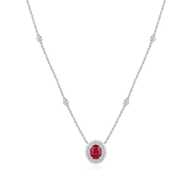 Pingente, Rubilita 1,90 Cts, 44 Diamantes 40 Pts Ouro Bco.