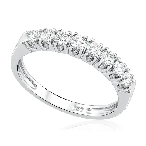 Meia Aliança de Ouro Branco com 8 Diamantes totalizando 50 Pts.
