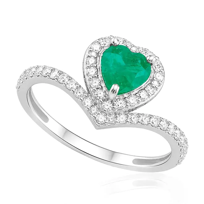 Anel de Ouro Branco com 42 Diamantes e Esmeralda de 60 Pts. 124664