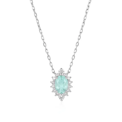 Pingente com Corrente 14 Diamantes e Turmalina Paraíba de 91 Pts.