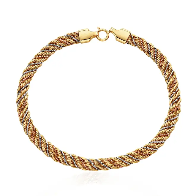 Pulseira Malha Corda Achatada de Ouro 3 Cores