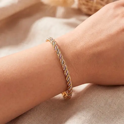 Pulseira Malha Corda Achatada de Ouro 3 Cores