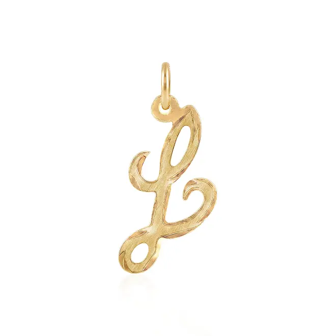 Pingente de Ouro com Letra L- efeito acetinado