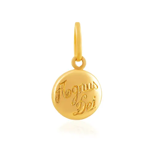 Pingente Redondo Agnus Dei de Ouro Amarelo 18K