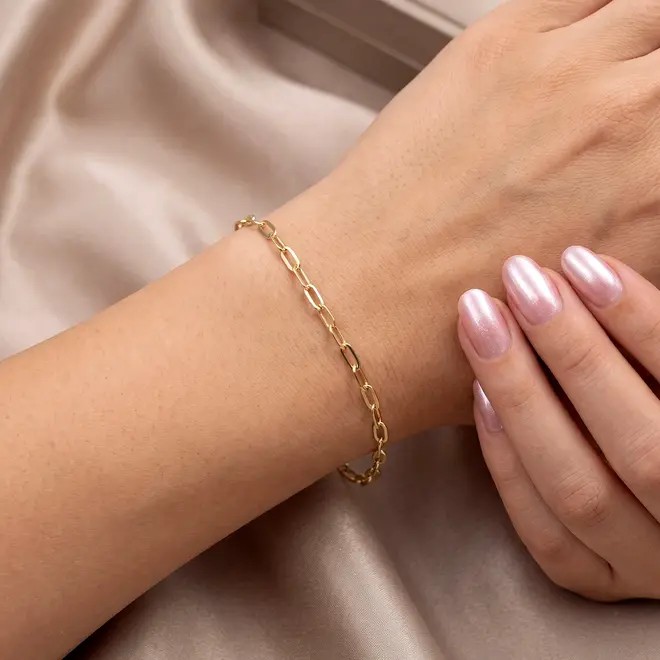 Pulseira Elos Cadeado Batida em Ouro Amarelo.