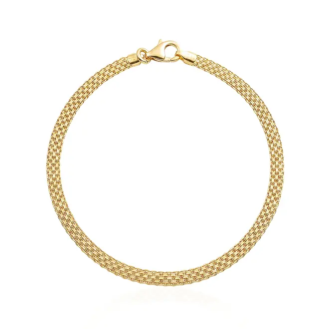 Pulseira Malha Cadeado Esteira em Ouro Amarelo.