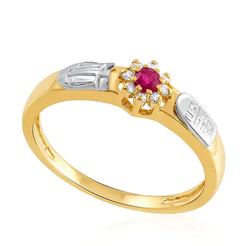 Anel Formatura de Ouro Amarelo 18K com Rubi e Diamantes
